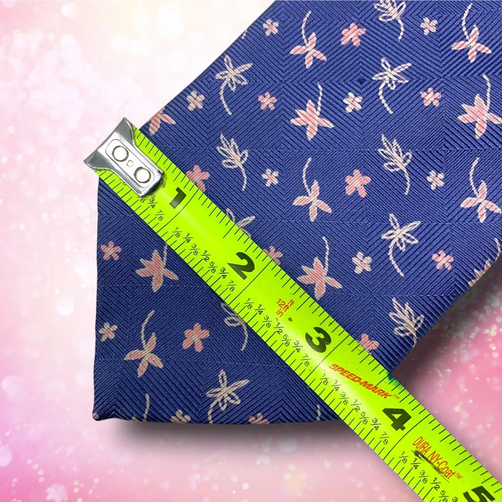 Vintage Y2K Paul Smith Blue Pink Tiny Mod Floral Neck Tie Necktie 100% Silk